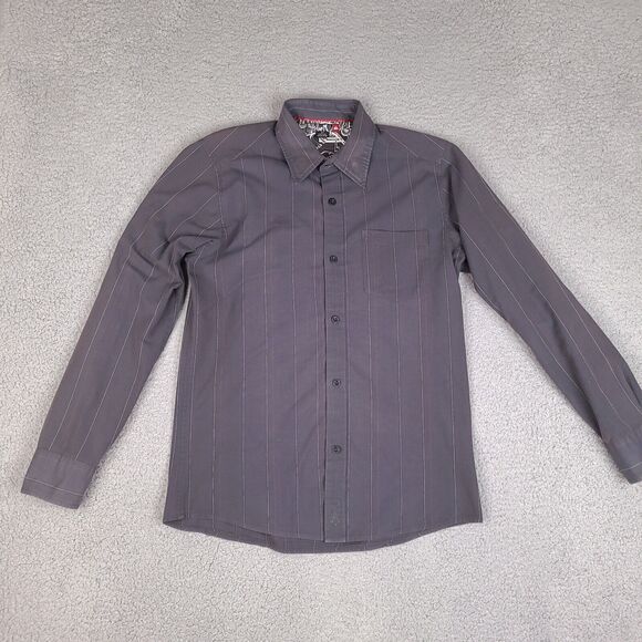 Quiksilver Shirt Mens Small Gray Striped Button Down Long Sleeve - Picture 1 of 16